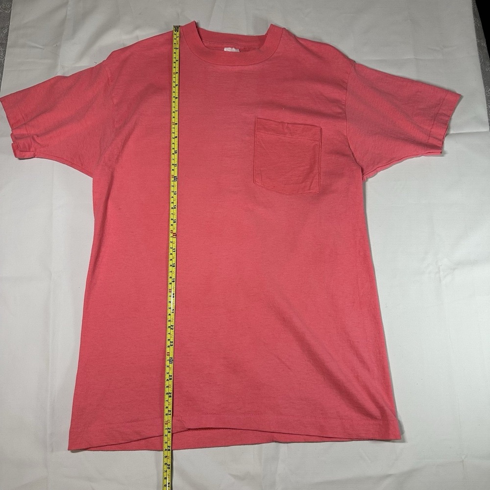 Vintage Pocket T-Shirt Fruit Of The Loom Single Stitch Pink Large Unisex - Picture 6 of 10
